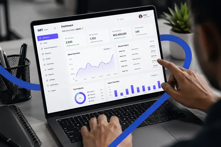 An IMT website admin dashboard showing enrolments and revenue charts