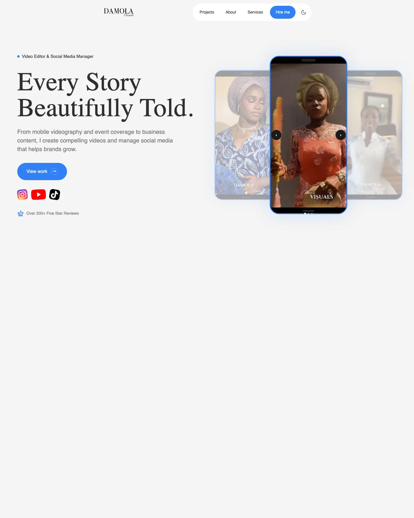Damola Visuals website shown on desktop and mobile