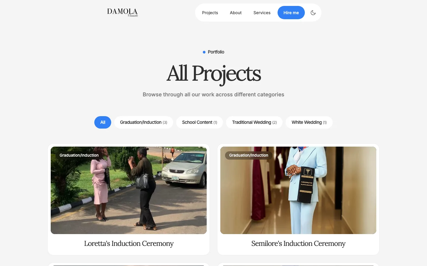 Damola Visuals website: Project Gallery