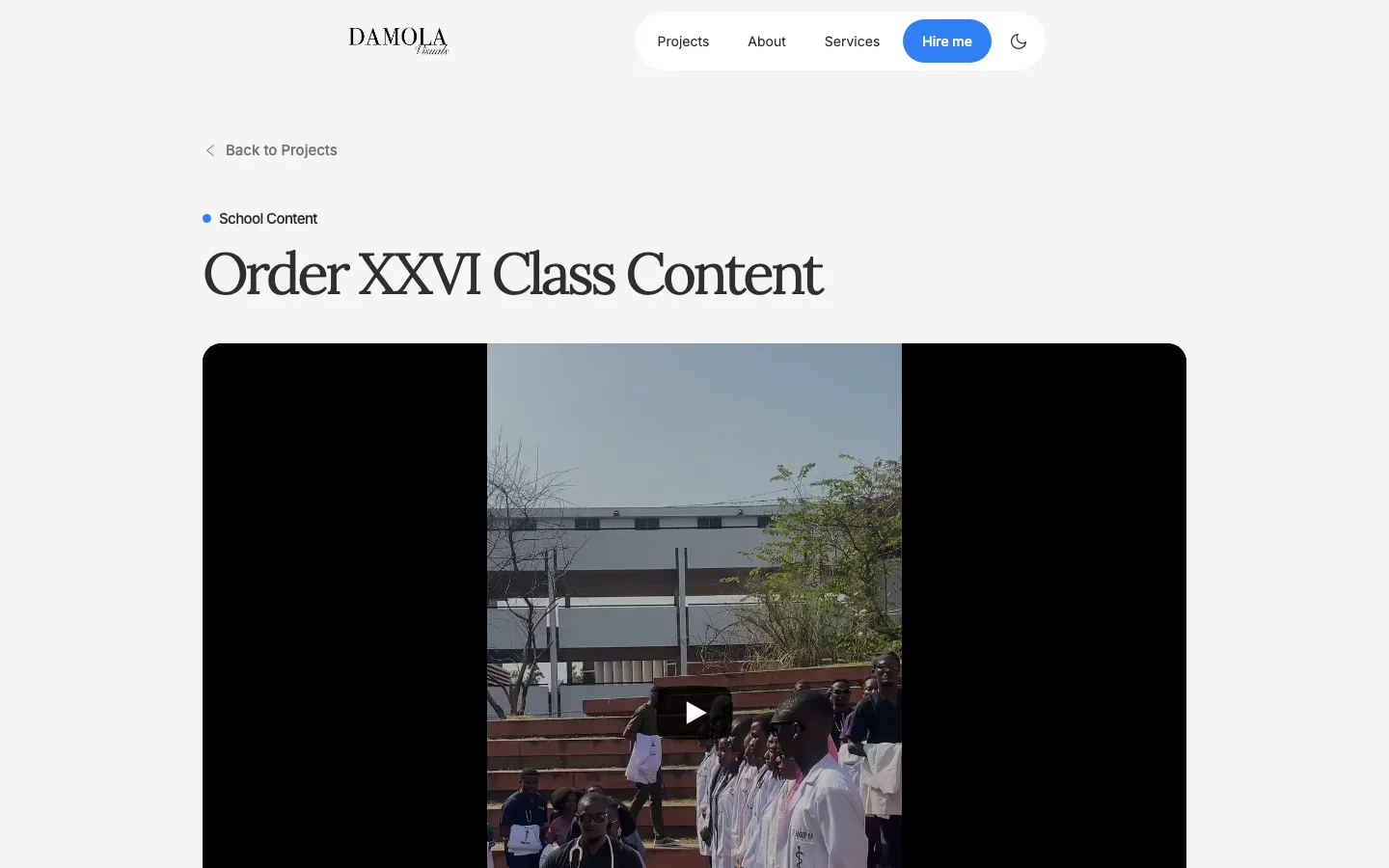 Damola Visuals website: Client Project Content