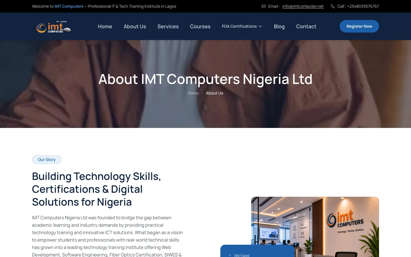 IMT Computers website: About, Facilities & Accreditation