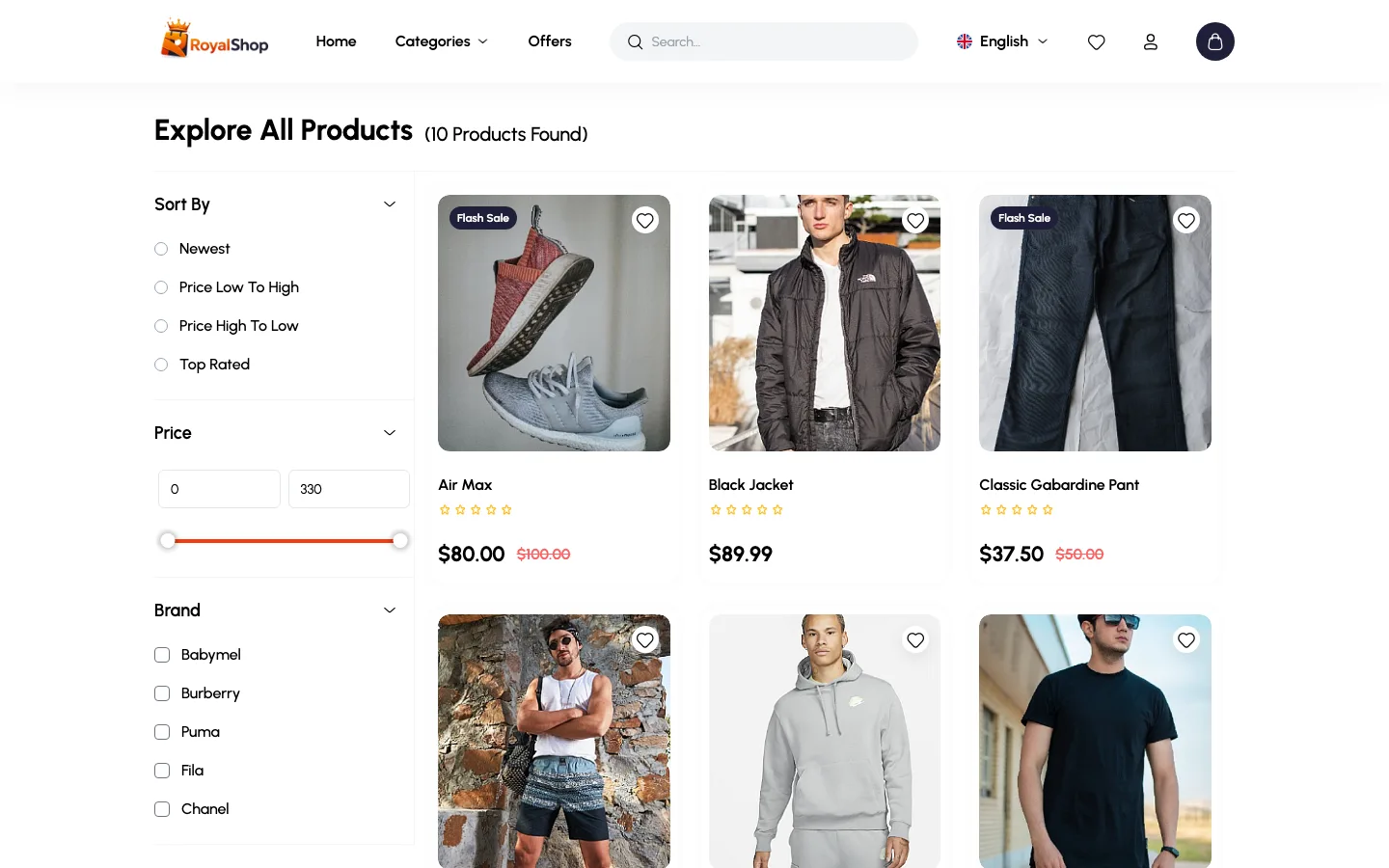 RoyalShop website: Product Catalogue with Filters & Sorting