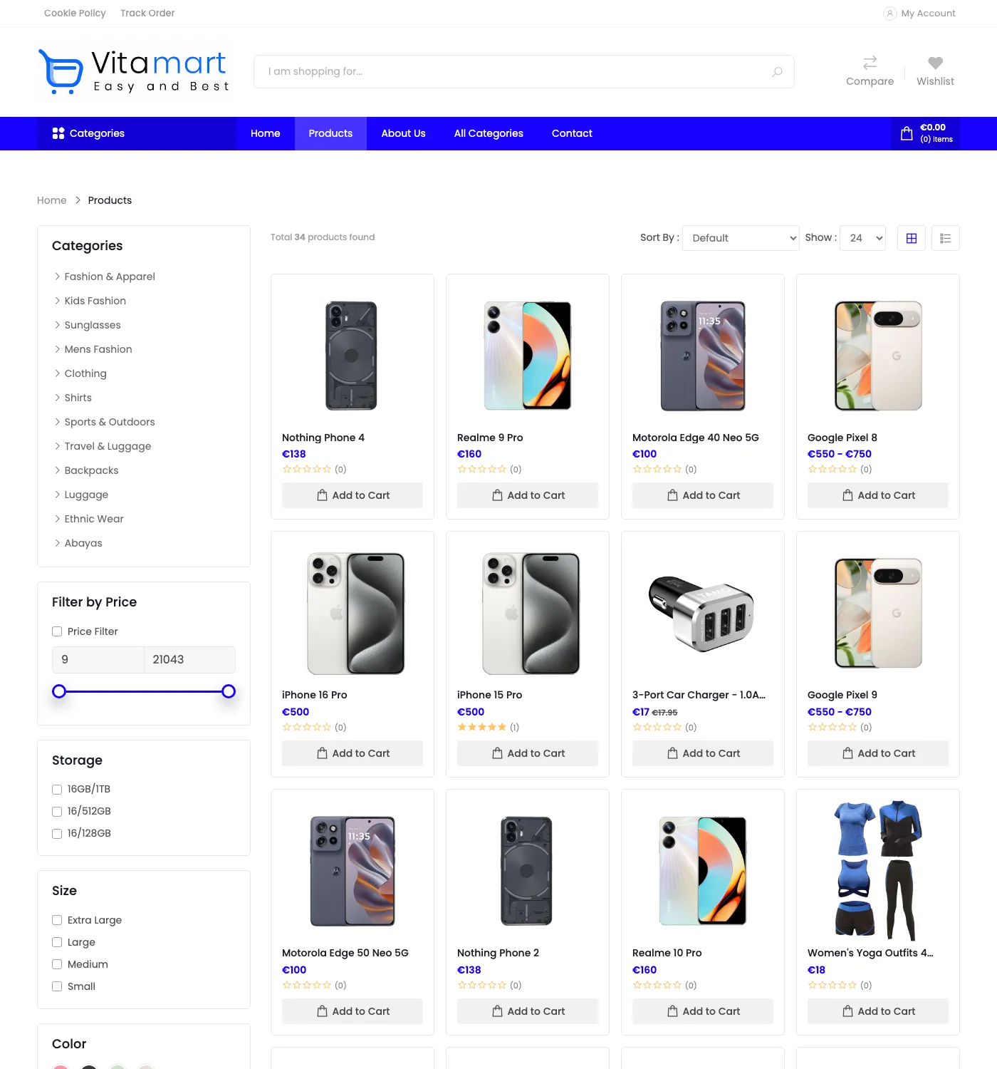 Vitamart: pages and features we built