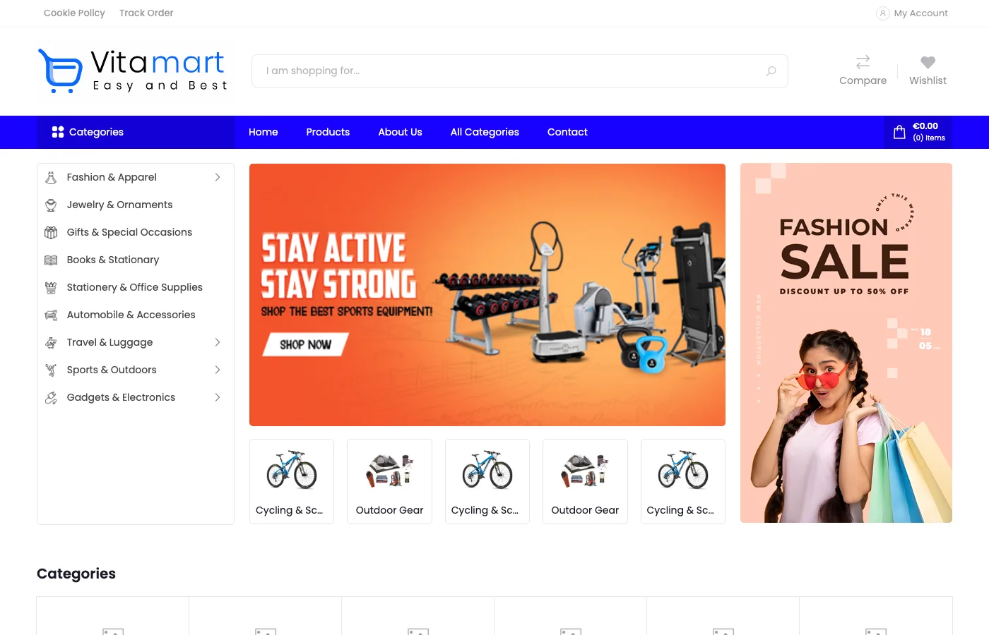 Vitamart website: Homepage & Category Navigation