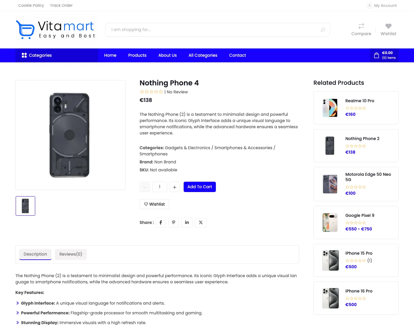 Vitamart website: Product Detail & Related Items
