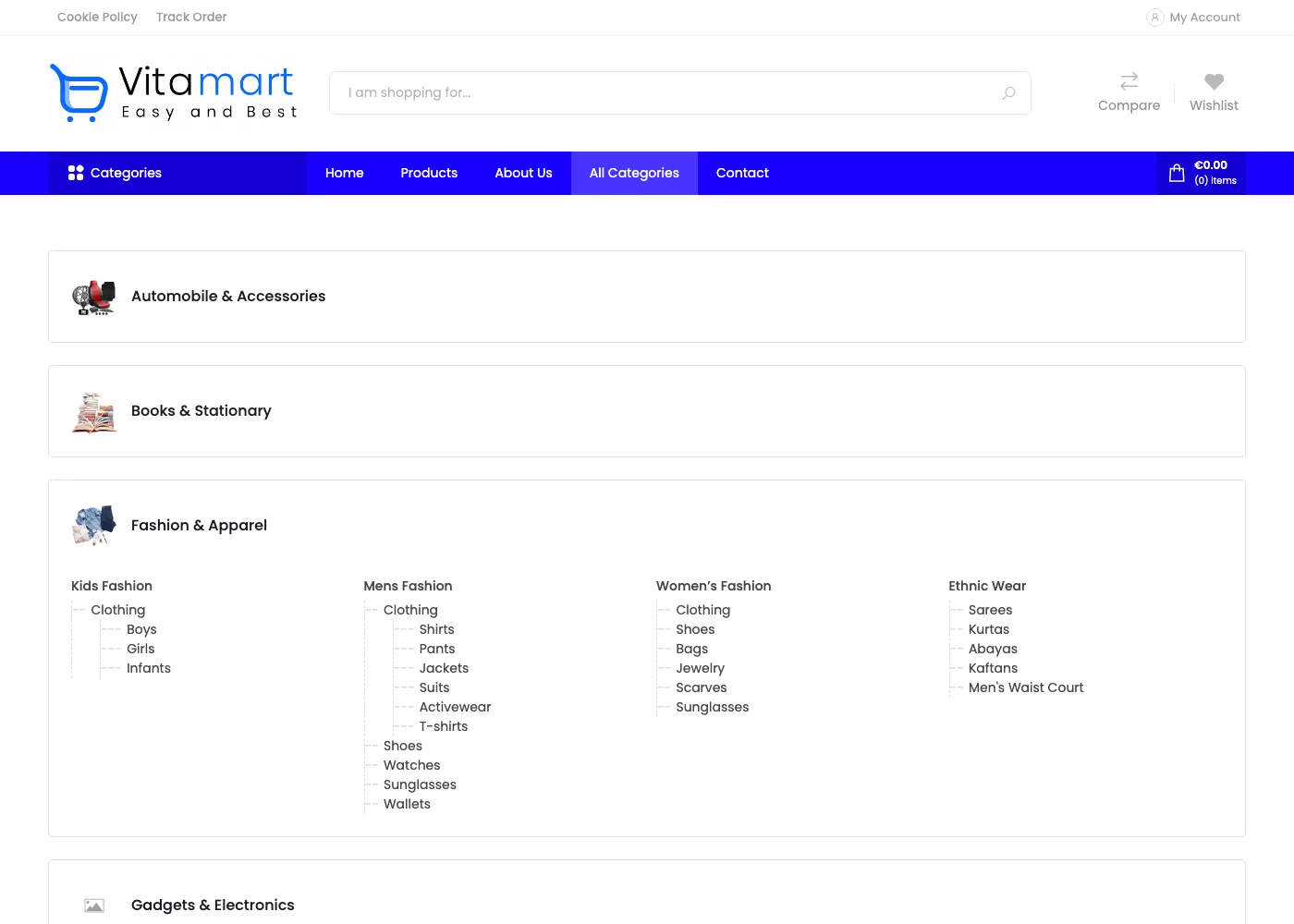 Vitamart website: Department & Category Browsing